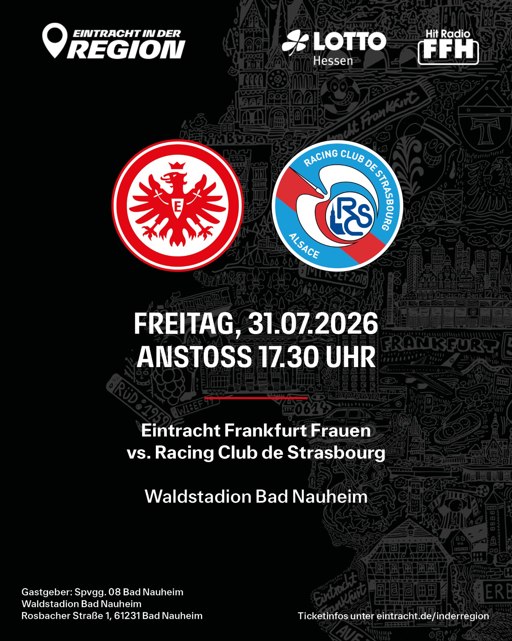 Plakat zum Spiel der Eintracht Frauen im Waldstadion Bad Nauheim